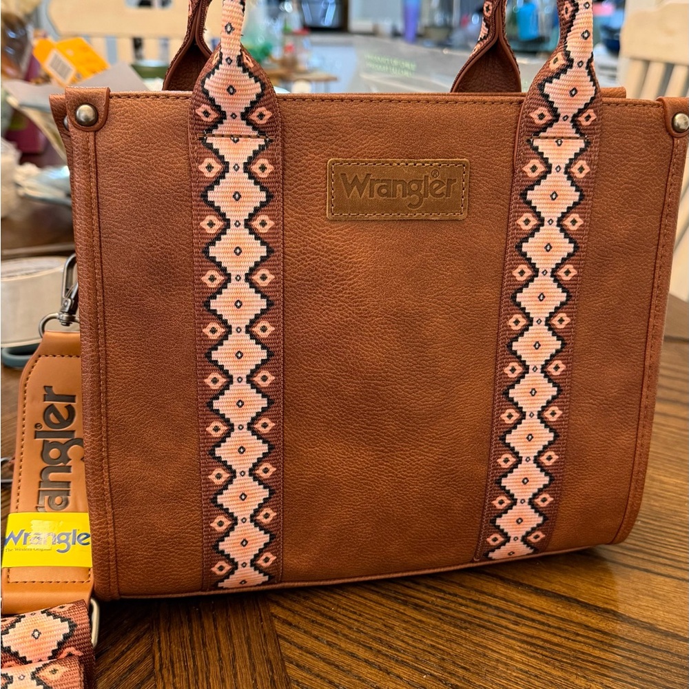 Wrangler Brown Tote with Pink Patterned Straps